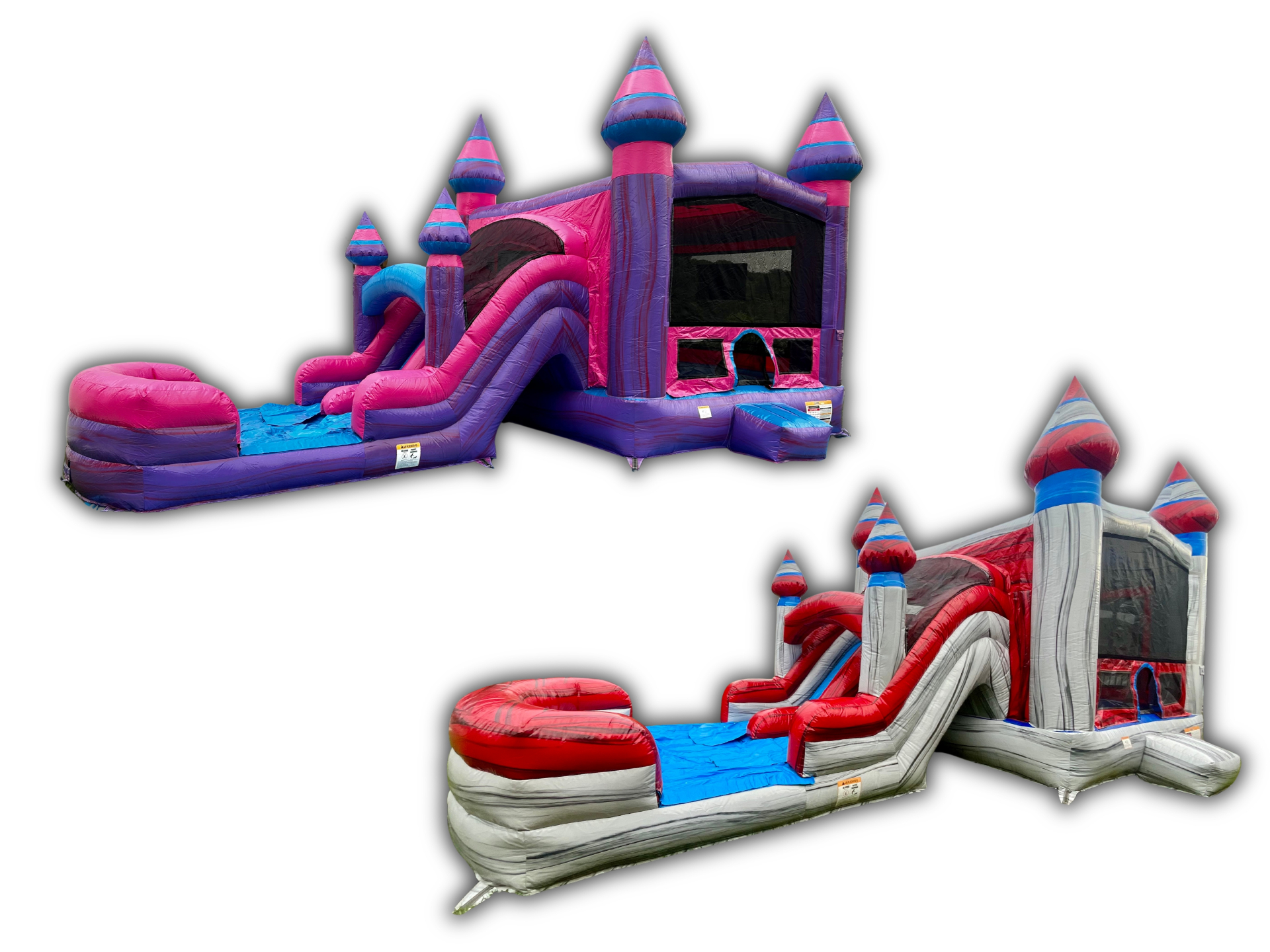 Bounce house combo unit with attached slide ready for a Lakeland backyard party